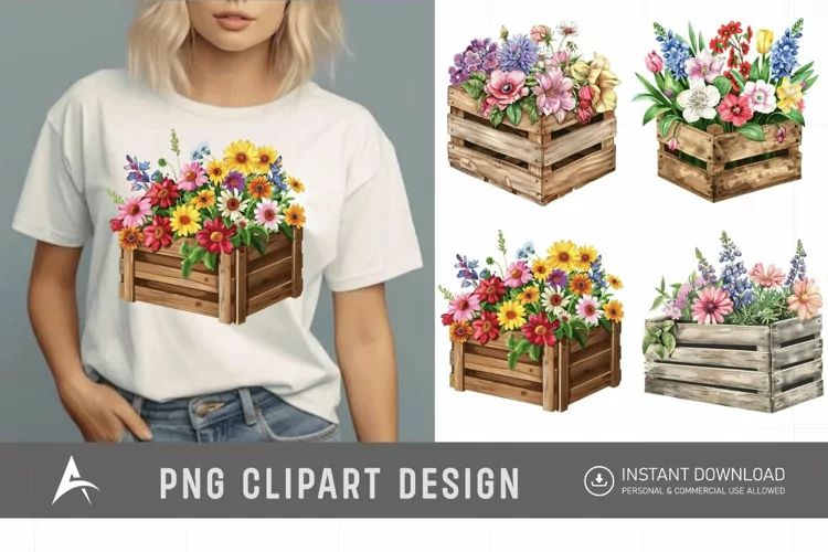 Watercolor Flowers in Crate Clipart