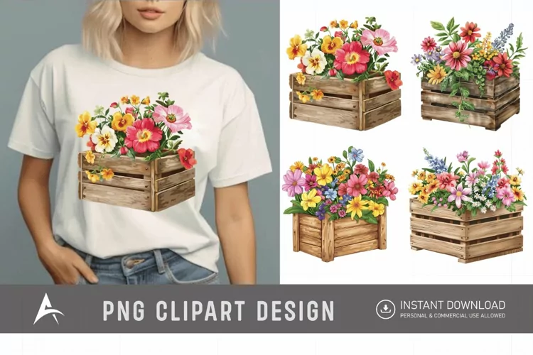 Watercolor Flowers in Crate Clipart
