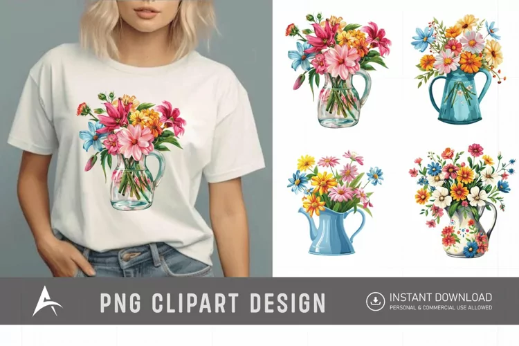 Watercolor Flowers in Water Jug Clipart
