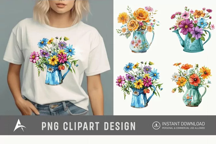 Watercolor Flowers in Water Jug Clipart