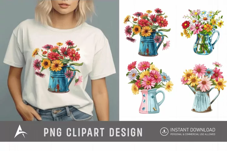 Watercolor Flowers in Water Jug Clipart