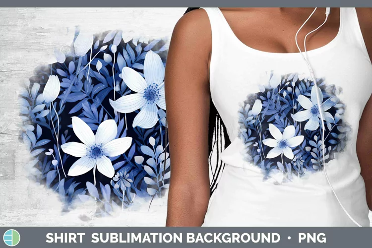 Watercolor Flowers Indigo Shirt Sublimation Sublimation Back
