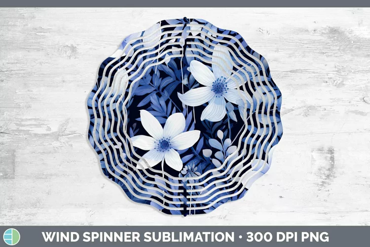 Watercolor Flowers Indigo Wind Spinner Sublimation Spinner D