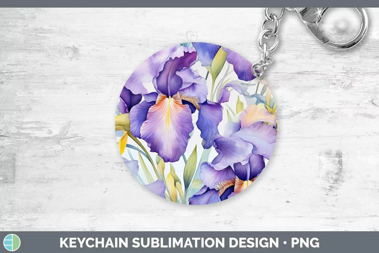 Watercolor Flowers Iris Keychain Sublimation Keyring Designs