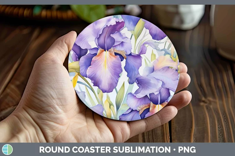 Watercolor Flowers Iris Round Coaster Sublimation Coaster De