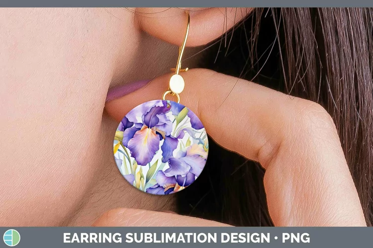 Watercolor Flowers Iris Round Earrings Sublimation Earrings