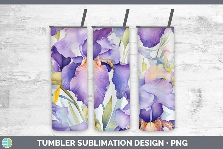 Watercolor Flowers Iris Tumbler Sublimation 20 oz Skinny Tum