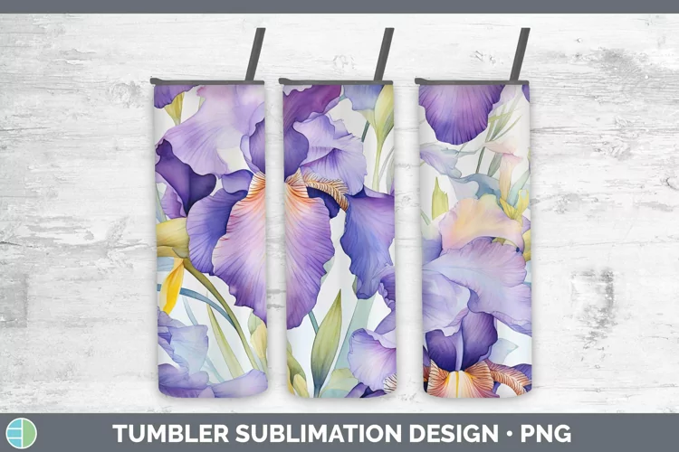 Watercolor Flowers Iris Tumbler Sublimation 20 oz Skinny Tum