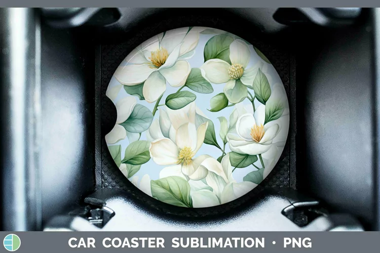 Watercolor Flowers Jasmine Car Coaster Sublimation Coaster D