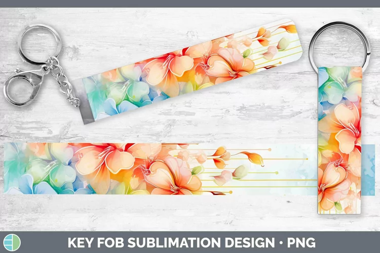 Watercolor Flowers Jasmine Key Fob Sublimation Wristlet Desi