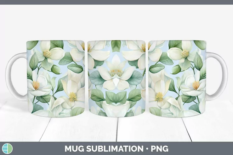 Watercolor Flowers Jasmine Mug Wrap Sublimation Coffee Cup D