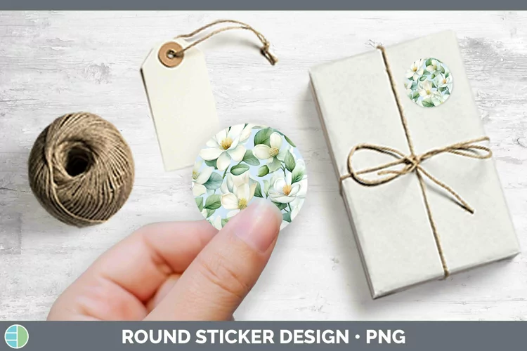 Watercolor Flowers Jasmine Stickers | Round Labels Designs