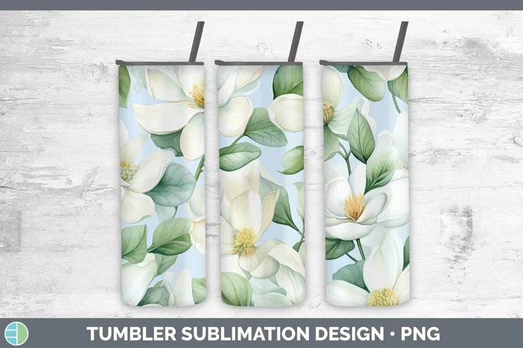 Watercolor Flowers Jasmine Tumbler Sublimation 20 oz Skinny