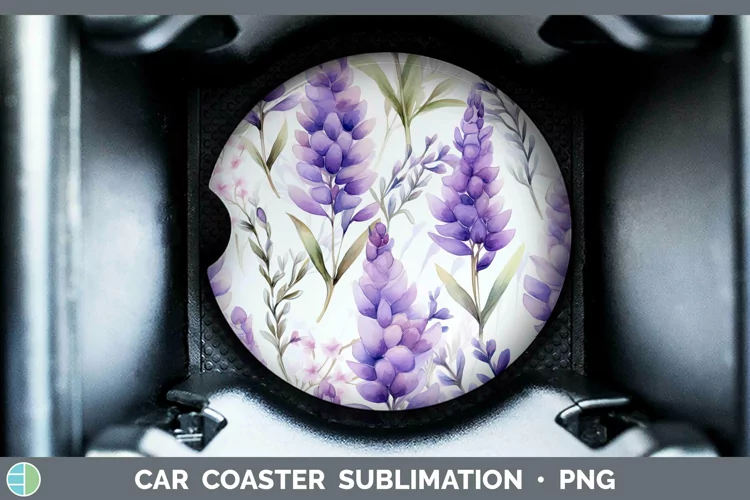 Watercolor Flowers Lavender Car Coaster Sublimation Coaster
