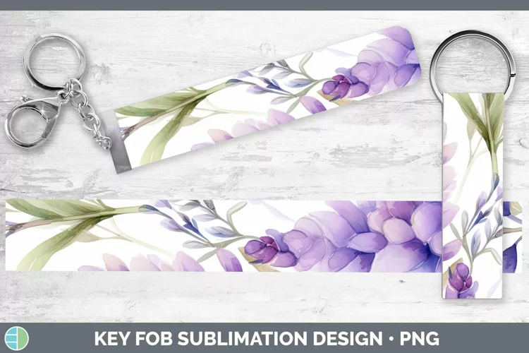Watercolor Flowers Lavender Key Fob Sublimation Wristlet Des