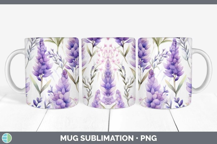 Watercolor Flowers Lavender Mug Wrap Sublimation Coffee Cup