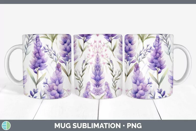 Watercolor Flowers Lavender Mug Wrap Sublimation Coffee Cup