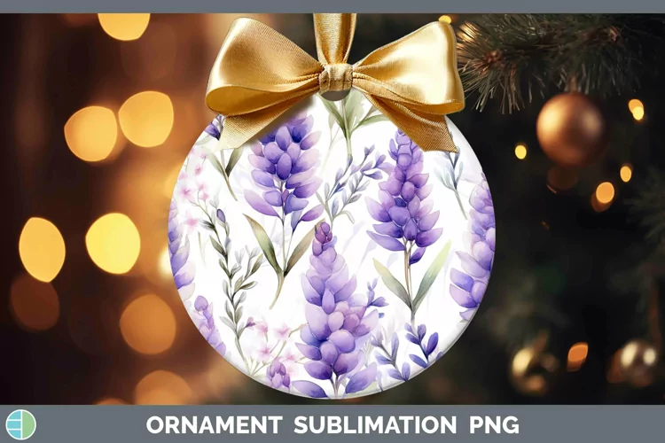 Watercolor Flowers Lavender Ornament Sublimation Bauble Desi