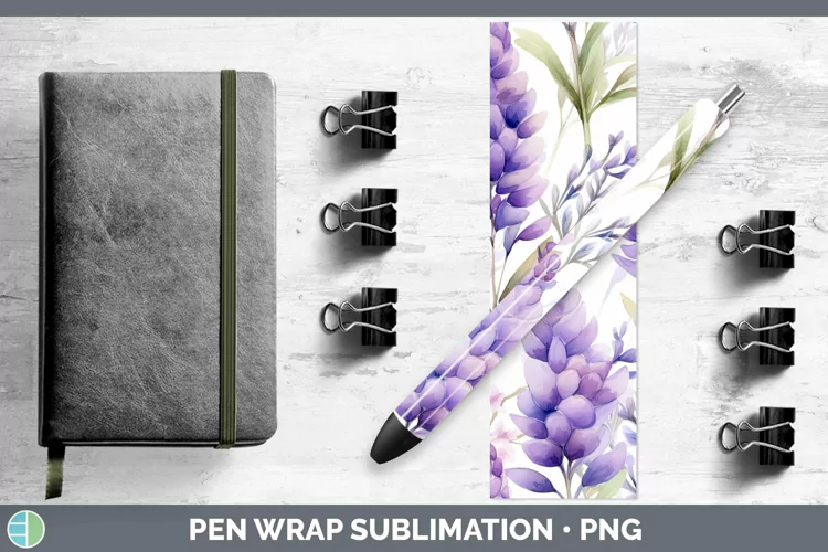 Watercolor Flowers Lavender Pen Wrap Sublimation Epoxy Pen D