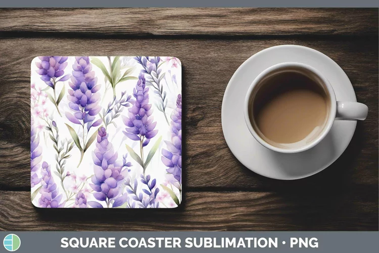 Watercolor Flowers Lavender Square Coaster Sublimation Coast