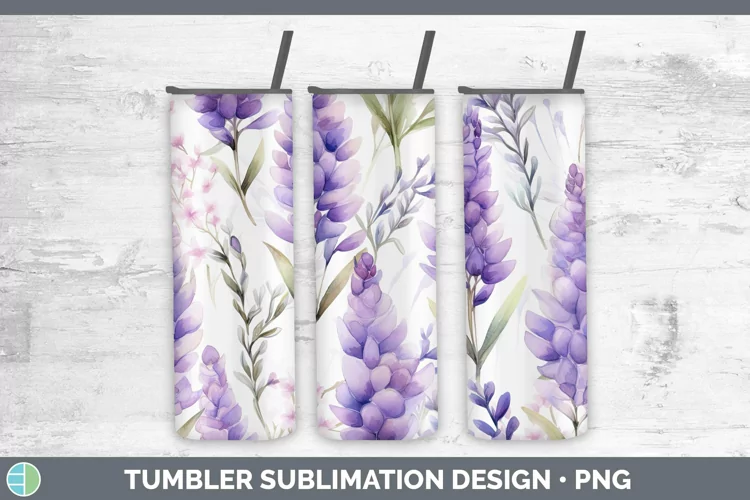 Watercolor Flowers Lavender Tumbler Sublimation 20 oz Skinny
