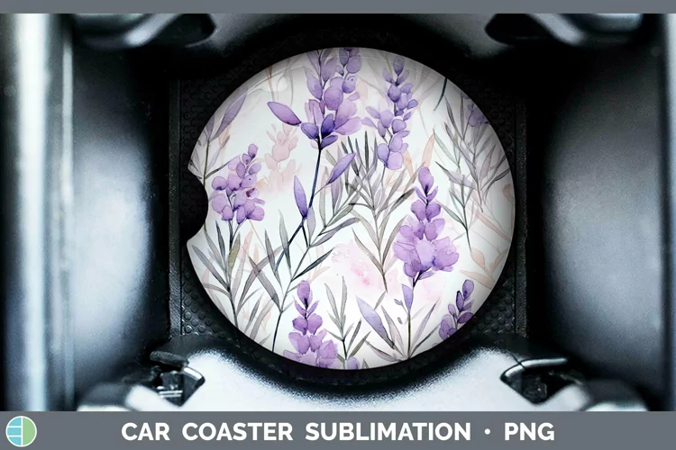 Watercolor Flowers Light Purple Car Coaster Sublimation Coas