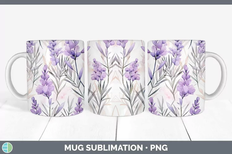 Watercolor Flowers Light Purple Mug Wrap Sublimation Coffee