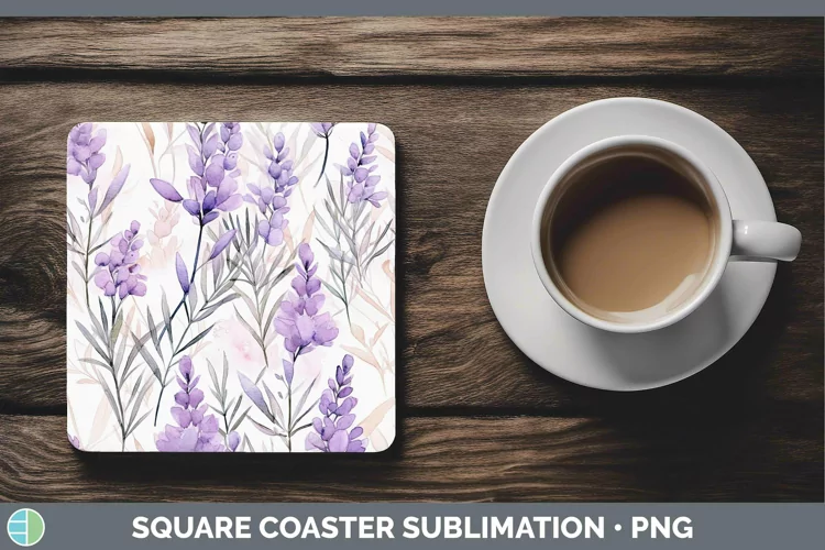 Watercolor Flowers Light Purple Square Coaster Sublimation C