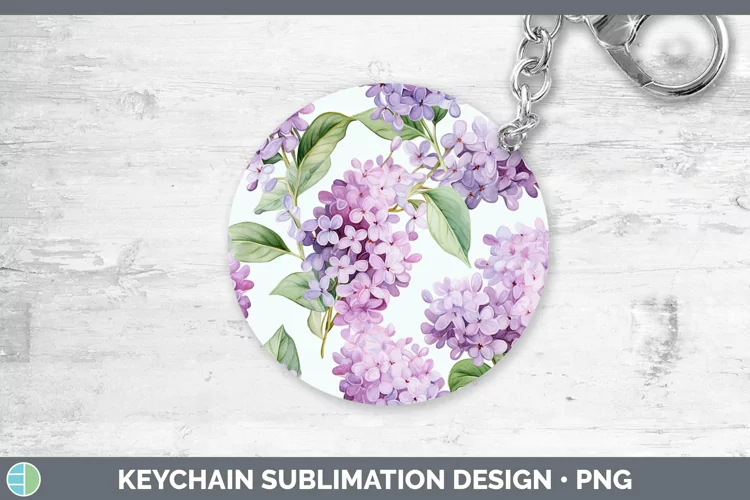 Watercolor Flowers Lilac Keychain Sublimation Keyring Design