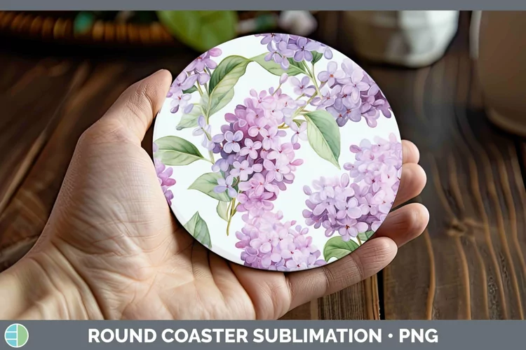 Watercolor Flowers Lilac Round Coaster Sublimation Coaster D