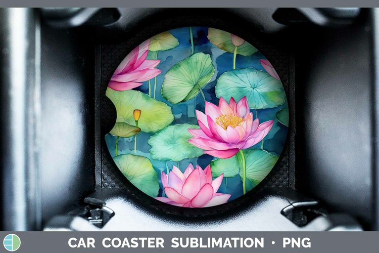 Watercolor Flowers Lotus Car Coaster Sublimation Coaster Des