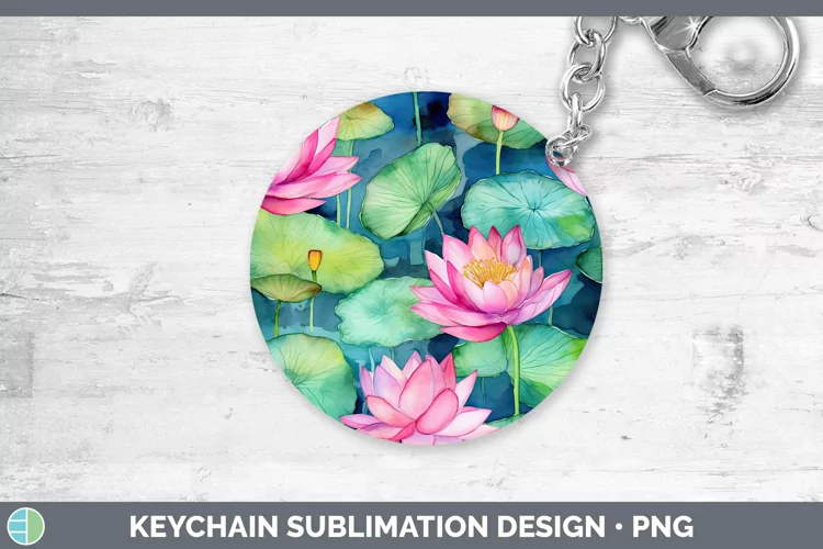 Watercolor Flowers Lotus Keychain Sublimation Keyring Design