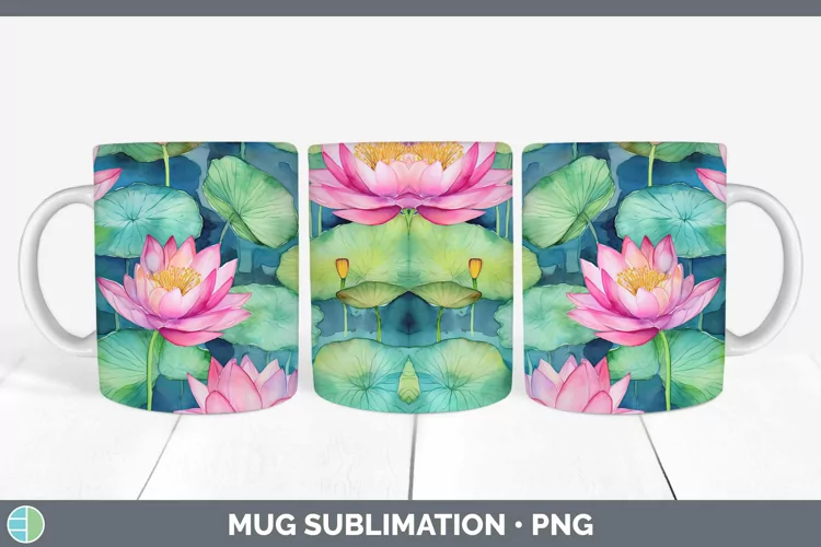 Watercolor Flowers Lotus Mug Wrap Sublimation Coffee Cup Des