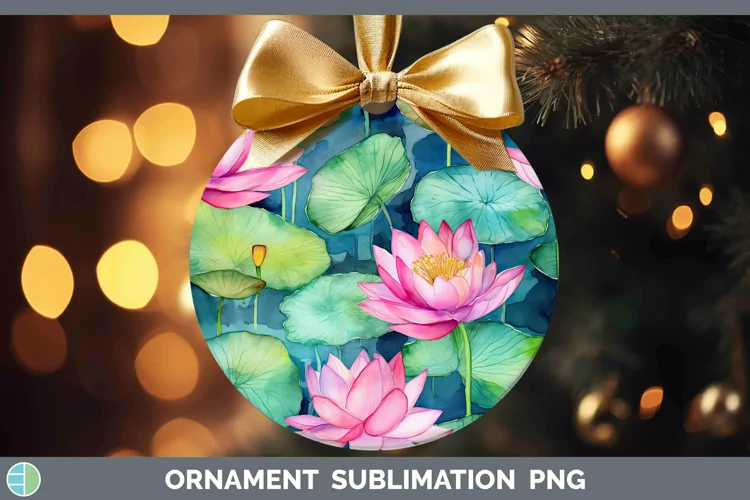 Watercolor Flowers Lotus Ornament Sublimation Bauble Designs