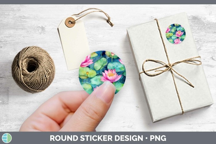 Watercolor Flowers Lotus Stickers | Round Labels Designs