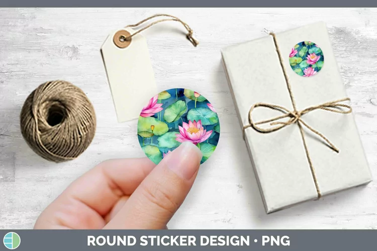 Watercolor Flowers Lotus Stickers | Round Labels Designs