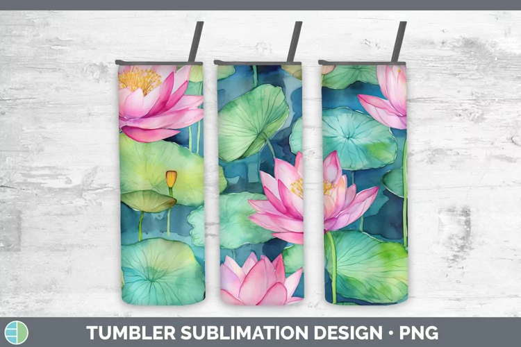 Watercolor Flowers Lotus Tumbler Sublimation 20 oz Skinny Tu