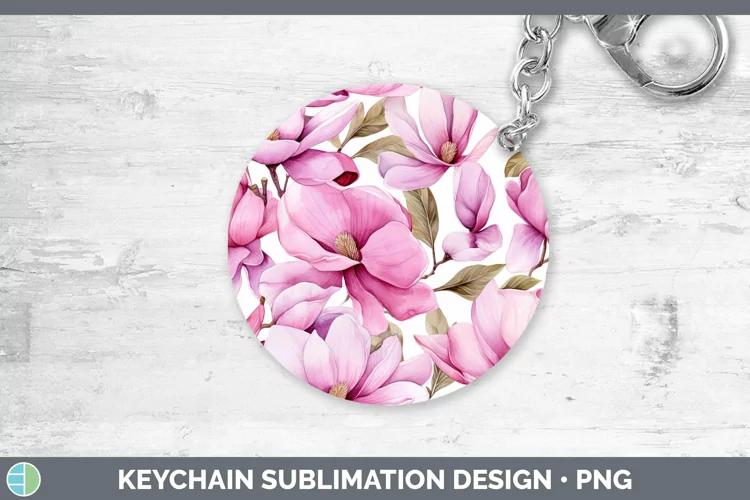 Watercolor Flowers Magnolia Keychain Sublimation Keyring Des