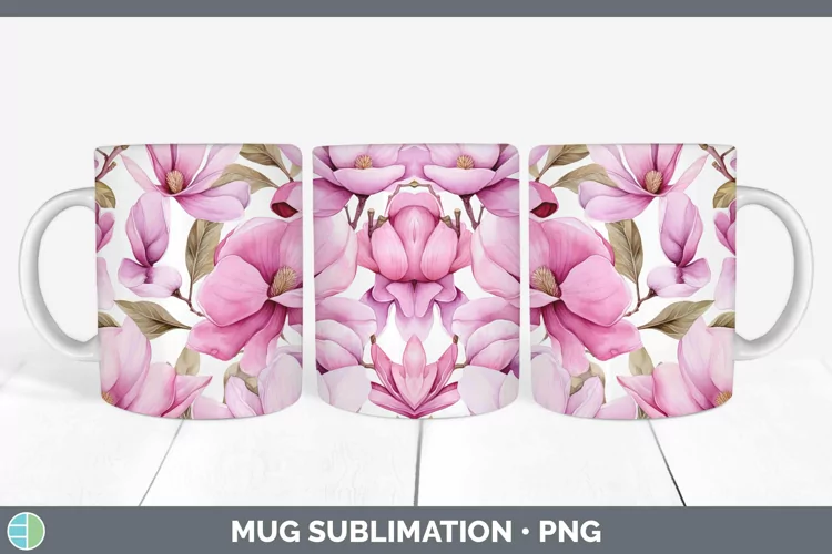 Watercolor Flowers Magnolia Mug Wrap Sublimation Coffee Cup