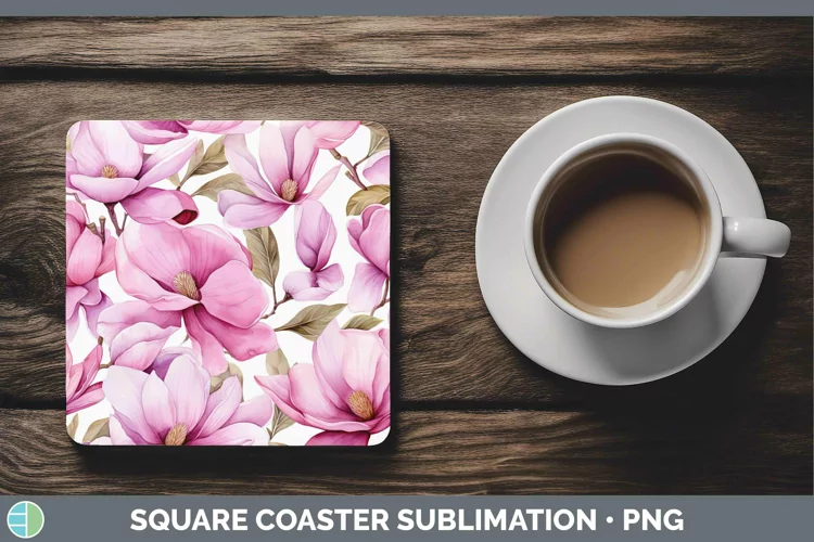 Watercolor Flowers Magnolia Square Coaster Sublimation Coast