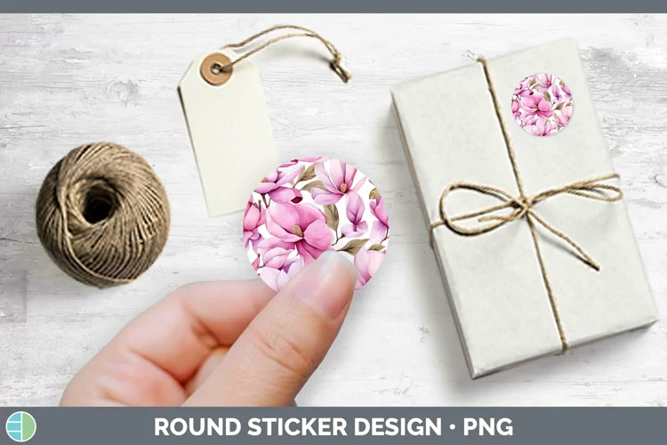 Watercolor Flowers Magnolia Stickers | Round Labels Designs