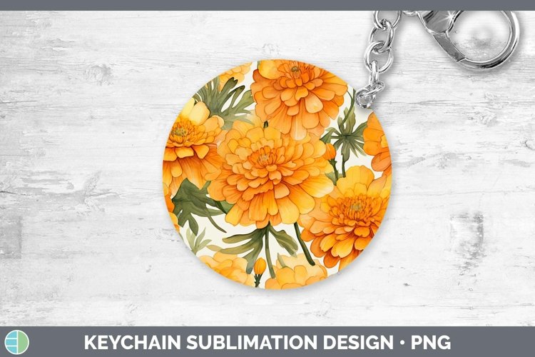 Watercolor Flowers Marigold Keychain Sublimation Keyring Des