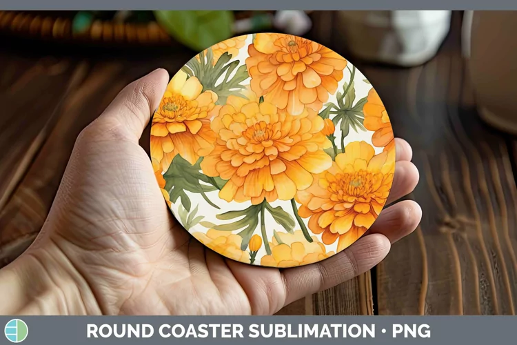 Watercolor Flowers Marigold Round Coaster Sublimation Coaste