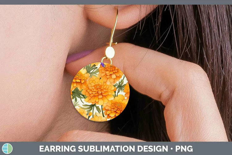 Watercolor Flowers Marigold Round Earrings Sublimation Earri