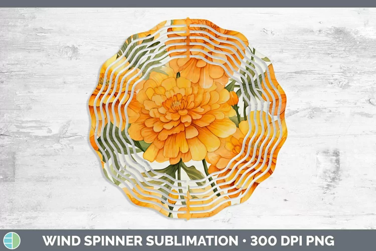 Watercolor Flowers Marigold Wind Spinner Sublimation Spinner