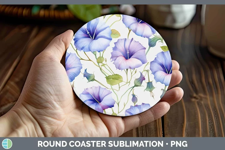 Watercolor Flowers Morning Glory Round Coaster Sublimation C