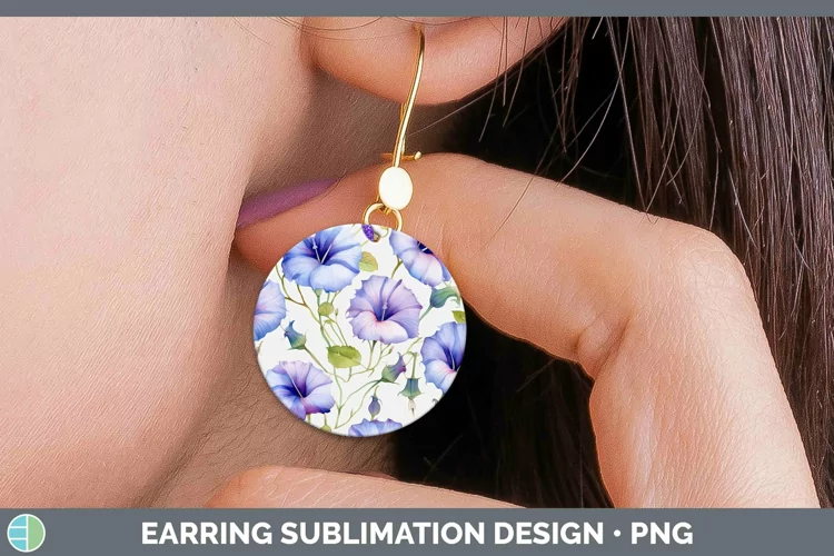 Watercolor Flowers Morning Glory Round Earrings Sublimation