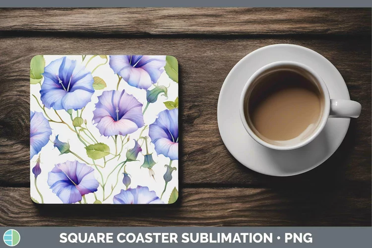 Watercolor Flowers Morning Glory Square Coaster Sublimation