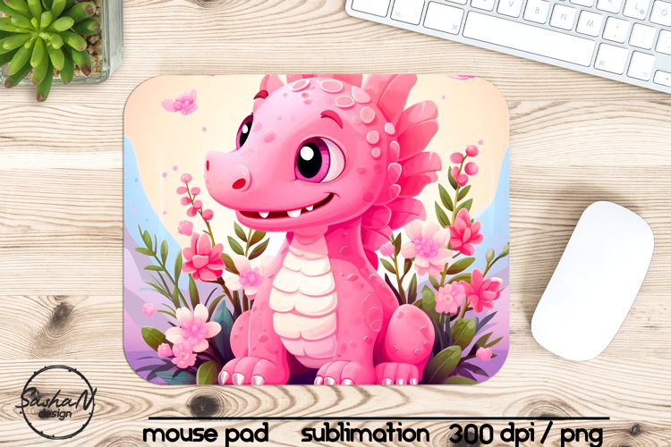 Cute pink dino mouse pad sublimation example image 1