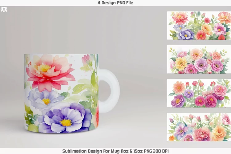 Watercolor Flowers Mug sublimation